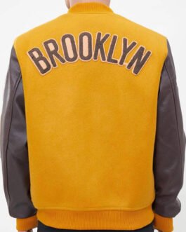 Brooklyn Nets Orange and Brown Varsity Jacket