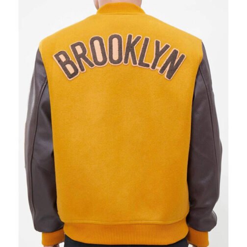 Brooklyn Nets Orange and Brown Varsity Jacket - Image 2