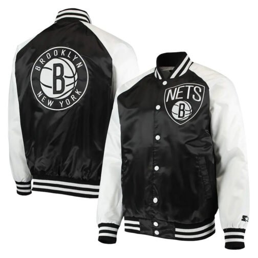 Brooklyn Nets Point Guard Black/White Satin Jacket - Image 3