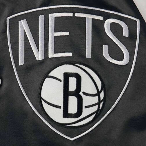 Brooklyn Nets Point Guard Black/White Satin Jacket - Image 5