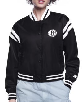Brooklyn Nets Printed Logo Varsity Satin Jacket