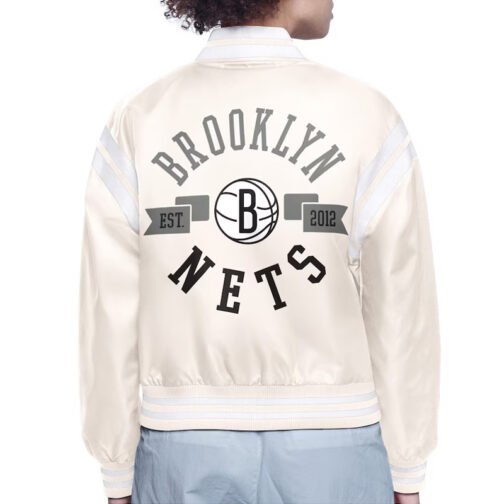 Brooklyn Nets Printed Logo Varsity Satin Jacket - Image 4