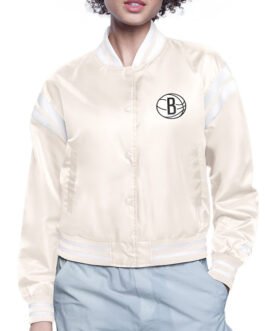 Brooklyn Nets Printed Logo Varsity Satin Jacket