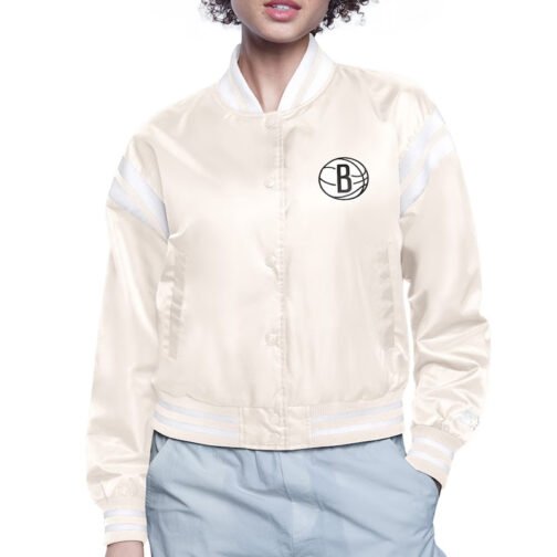 Brooklyn Nets Printed Logo Varsity Satin Jacket - Image 2