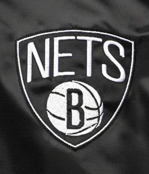 Brooklyn Nets Reliever Raglan Full-Snap Satin Black and Gray Jacket - Image 4