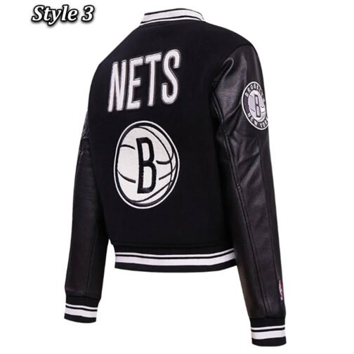 Brooklyn Nets Retro Classic Cream Varsity Jacket - Image 11