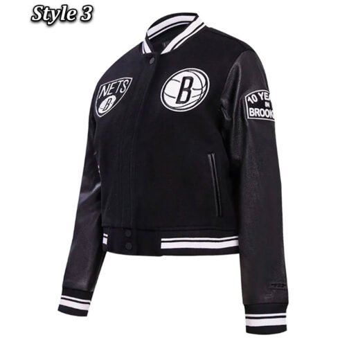 Brooklyn Nets Retro Classic Cream Varsity Jacket - Image 9