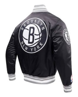 Brooklyn Nets Script Tail Black Satin Jacket