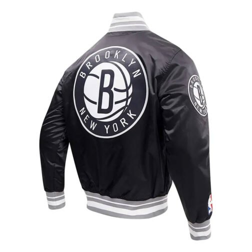 Brooklyn Nets Script Tail Black Satin Jacket - Image 2