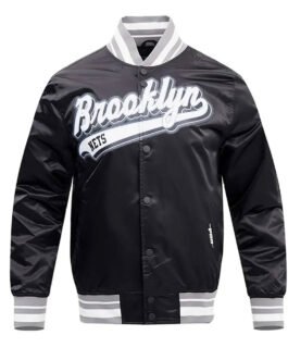 Brooklyn Nets Script Tail Black Satin Jacket