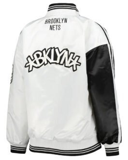 Brooklyn Nets Split Colorblock Black and White Satin Jacket