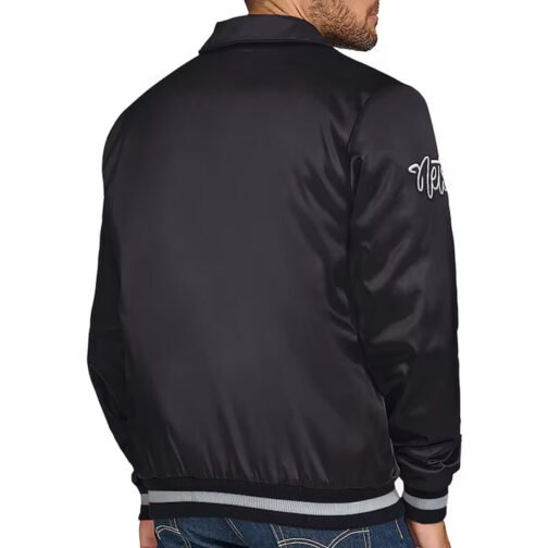 Brooklyn Nets Stitch Applique Black Satin Jacket - Image 2
