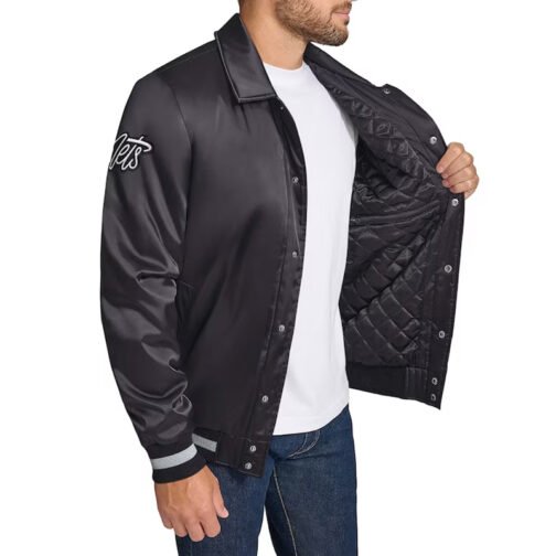 Brooklyn Nets Stitch Applique Black Satin Jacket - Image 3