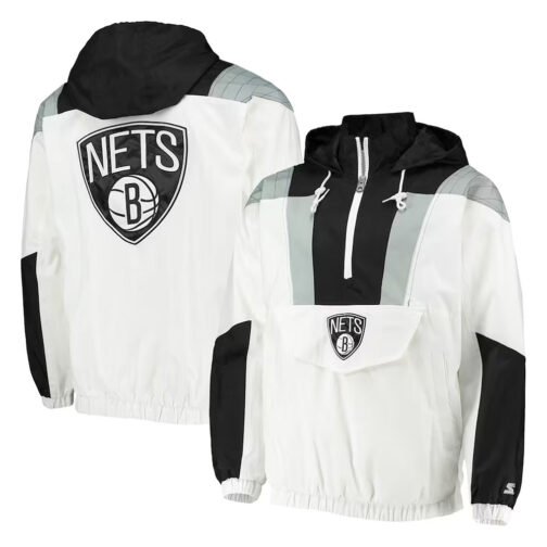 Striker Crinkle Brooklyn Nets Half-Zip Hoodie Jacket - Image 3