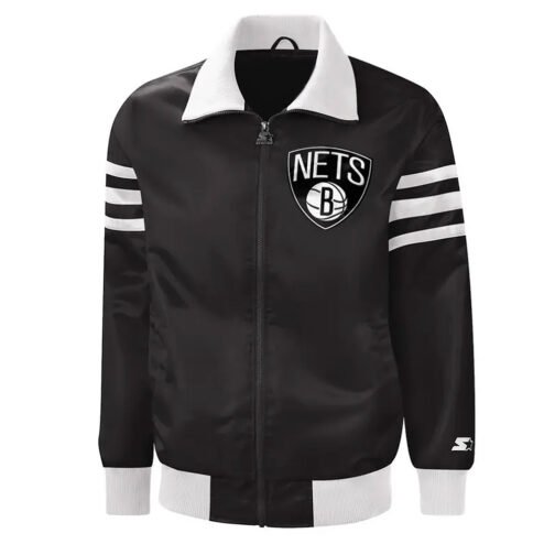 The Captain II Brooklyn Nets Varsity Black Satin Jacket