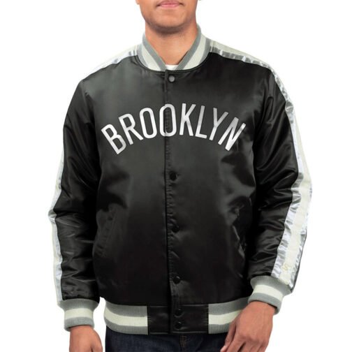 The Offensive Brooklyn Nets Varsity Black Satin Jacket - Image 4