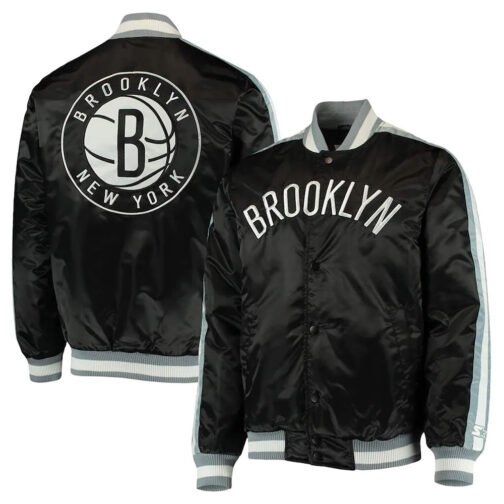 The Offensive Brooklyn Nets Varsity Black Satin Jacket - Image 3