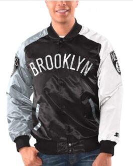 Bomber Brooklyn Nets Tricolor Satin Jacket