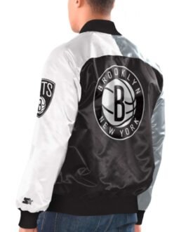 Bomber Brooklyn Nets Tricolor Satin Jacket