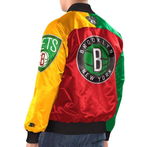 Ty Mopkins Brooklyn Nets Varsity Satin Black/Red Jacket - Image 5