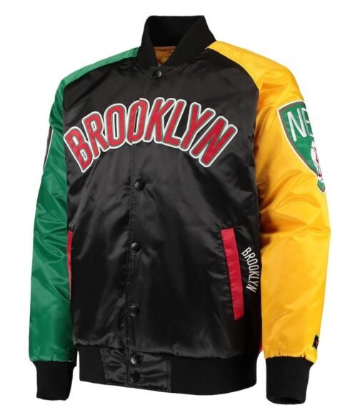 Ty Mopkins Brooklyn Nets Varsity Satin Black/Red Jacket