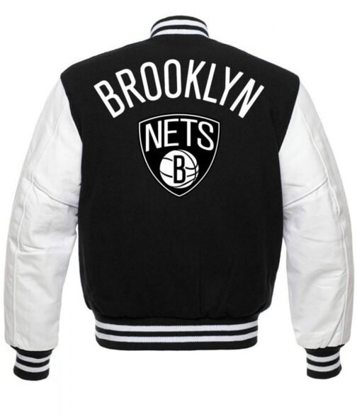 NBA Brooklyn Nets Letterman Black and White Jacket - Image 2