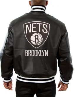 Varsity Brooklyn Nets Black Leather Jacket