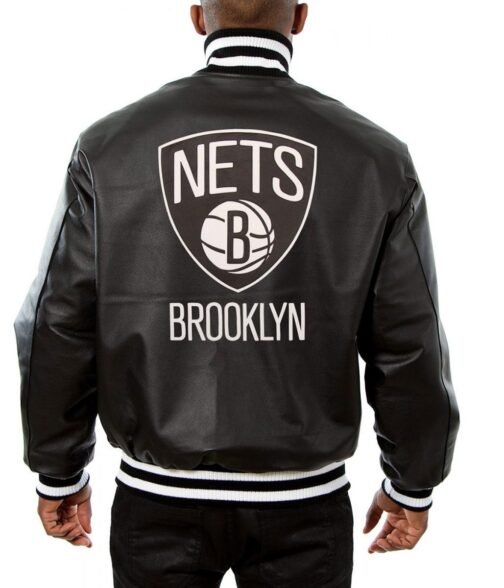 Varsity Brooklyn Nets Black Leather Jacket - Image 2