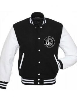 NBA Brooklyn Nets Letterman Black and White Jacket