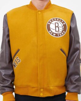 Brooklyn Nets Orange and Brown Varsity Jacket