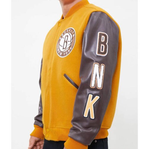 Brooklyn Nets Orange and Brown Varsity Jacket - Image 3