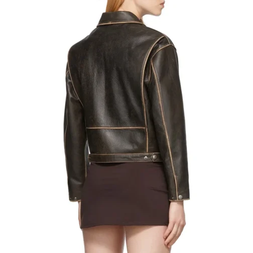 Women’s Brown Classic Biker Leather Jacket - Image 2