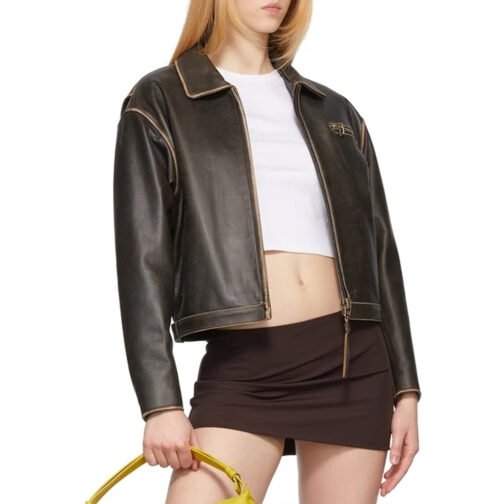 Women’s Brown Classic Biker Leather Jacket - Image 4