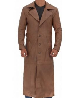 Men’s Brown Waxed Leather Full Length Coat