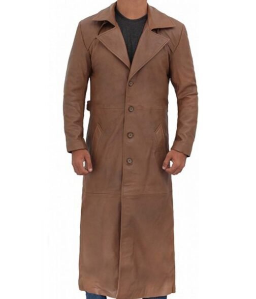 Men’s Brown Waxed Leather Full Length Coat