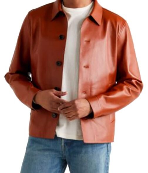 Men’s Blouson Brown Designer Leather Jacket - Image 2