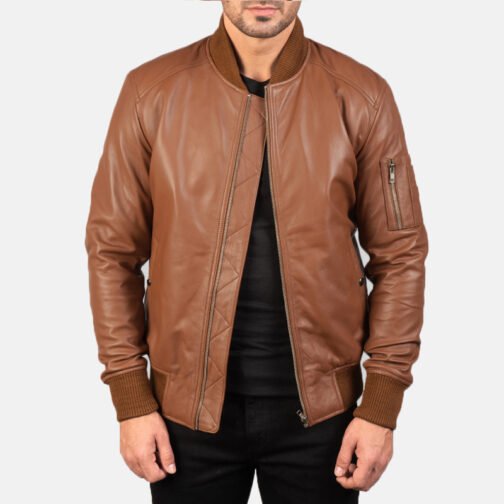 Bomber Black Leather MA-1 Jacket - Image 2