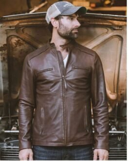 Men’s Biker Thompson Brown Leather Jacket