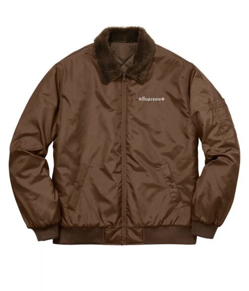 Supreme Bomber Brown Jacket with Fur Collar