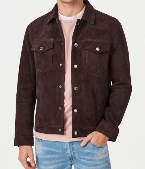 Men’s Suede Trucker Brown Leather Jacket