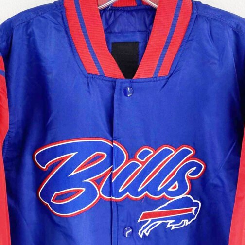 Buffalo Bills Button Up Blue and Red Satin Jacket - Image 4