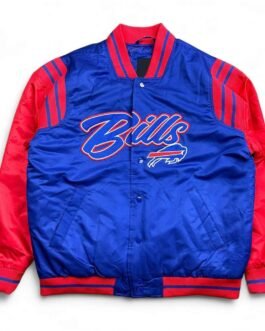 Buffalo Bills Button Up Blue and Red Satin Jacket