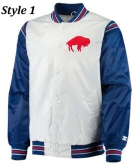 Starter Buffalo Bills Bomber Blue and White Satin Jacket