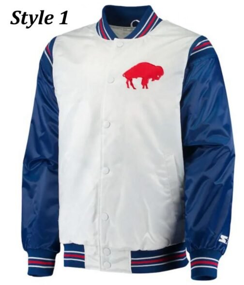 Starter Buffalo Bills Bomber Blue and White Satin Jacket