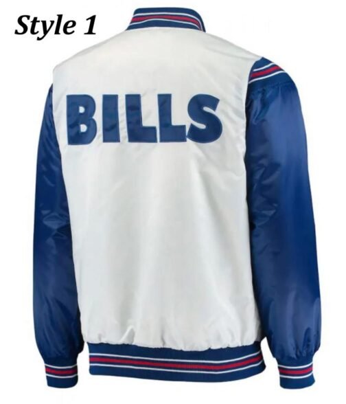 Starter Buffalo Bills Bomber Blue and White Satin Jacket - Image 4