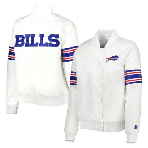Buffalo Bills Line Up White Satin Jacket - Image 3