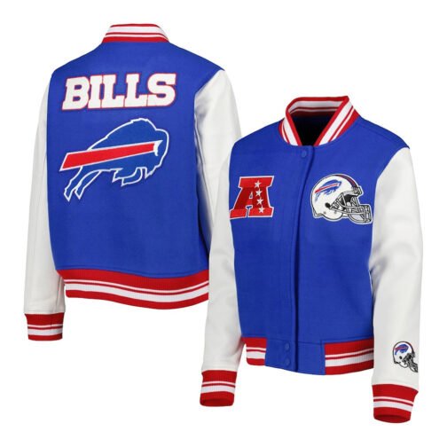 Royal/White Buffalo Bills Mash Up Varsity Jacket - Image 3