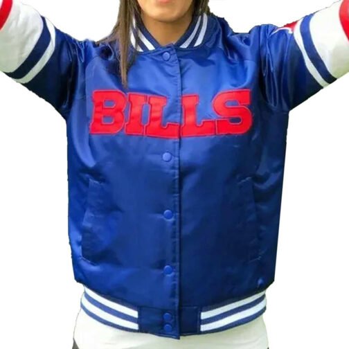 NFL Buffalo Bills Satin Royal Blue and Red Jacket - Image 5