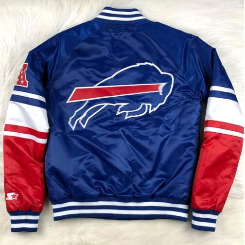 NFL Buffalo Bills Satin Royal Blue and Red Jacket - Image 3
