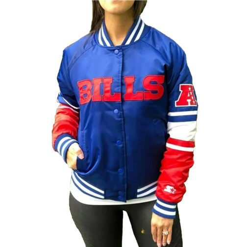 NFL Buffalo Bills Satin Royal Blue and Red Jacket - Image 10